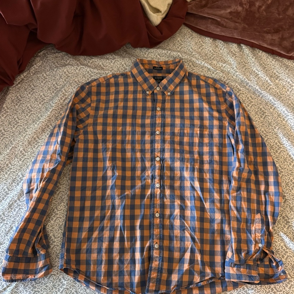 J. Crew Orange and Blue Casual Button Down Shirt